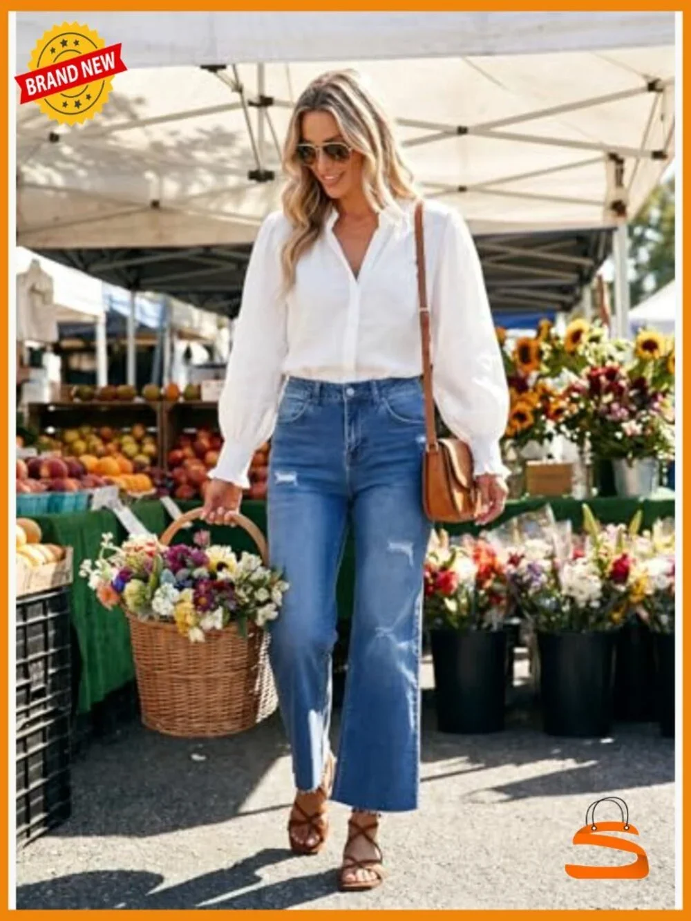 High Waist Baggy Wide Leg Jeans 8 Points Length Stretch Denim